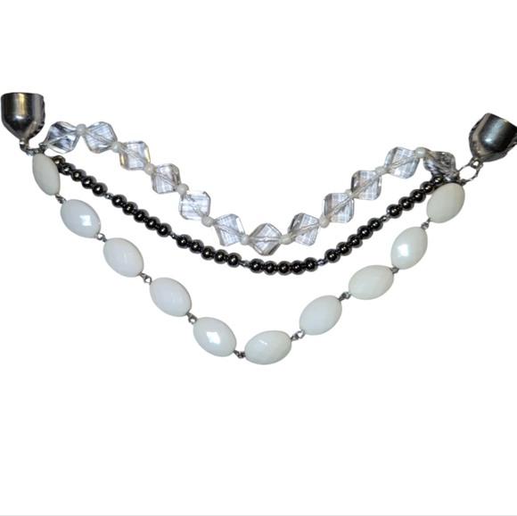 Winter white  infinity sheer scarf with beads - Picture 3 of 3